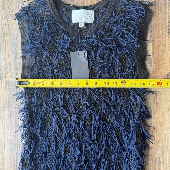 J.O.A Just One Answer Womens Navy Blue Fringe Blouse Bold Party Size XS NWT - Picture 4 of 7